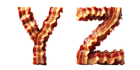 Creative food typography concept: Letters Y and Z made from crispy bacon strips on a white background