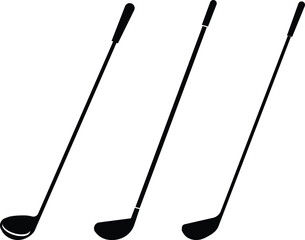 Golf club icon set.golf stick for sports apps, websites and design element. Game equipment. Professional sport, classic golf club for official competitions and tournaments. Isolated illustration.