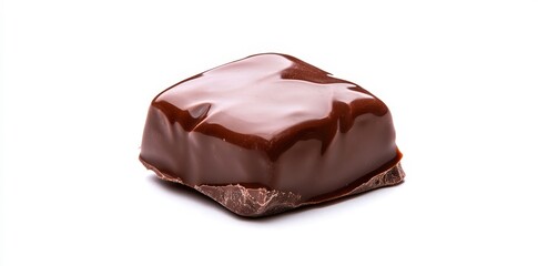 Obraz premium A glossy chocolate square confection, showcasing a rich, inviting texture that tempts sweet lovers.