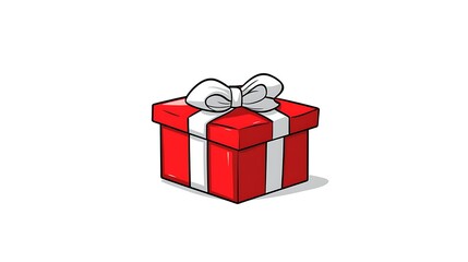 Obraz premium Red Gift Box with White Ribbon: A Cheerful Cartoon Illustration AI Generated