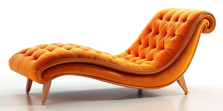 Luxurious Orange Velvet Chaise Lounge Against Vibrant Orange Background - Stock Photo