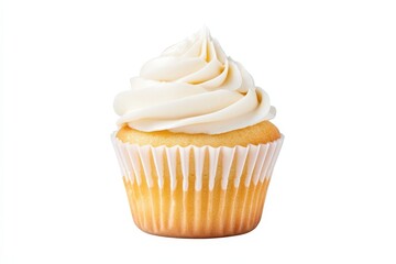 A delicious vanilla cupcake topped with creamy frosting, showcasing a classic dessert perfect for any celebration or treat.