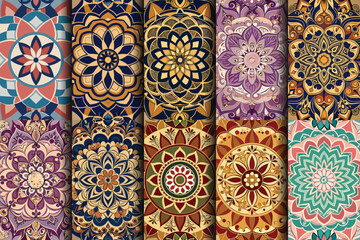 Beautiful patterned wallpapers featuring intricate mandala designs in vibrant colors.