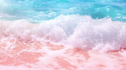 Fototapeta premium Gentle Ocean Waves Lapping on Sandy Beach with Soft Pink Undertones