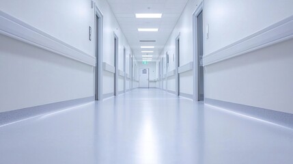 Fototapeta premium Pristine Cleanroom Facility with Empty Hallway and Bright Lighting for Medical Use