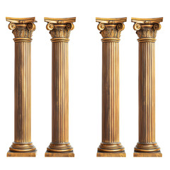 Fototapeta premium 5 golden pillars, Greek column style, transparent background PNG 