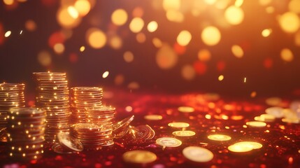 Stacks of gold coins and chips wallpapers