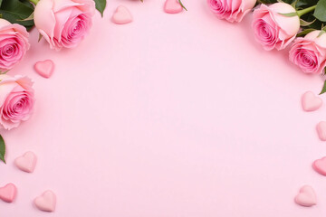 pink roses and hearts on a pink background