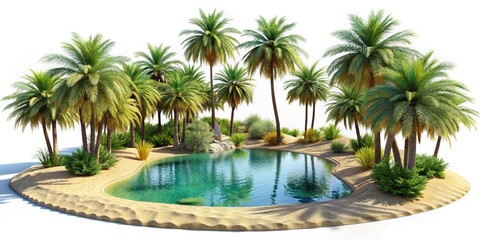 Fototapeta premium Serene Desert Oasis: Crystal Clear Pool & Lush Palm Trees - Stock Photo