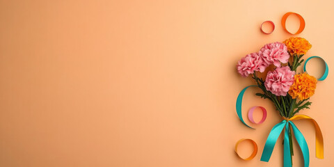 Obraz premium A decorative bouquet with silver and gold ribbon accents.