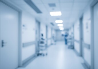 Obraz premium Blurred hospital hallway interior creating calm and abstract medical background