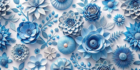 Stunning 3D Floral Pattern on a Vibrant Blue Background - Stock Photo