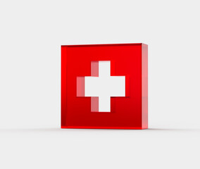 Fototapeta premium 3D Red first aid icon with a white cross, symbolizing medical help and healthcare. 3d illustration