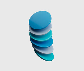 3d Blue circular discs in gradient tones, floating in minimalist space. 3d illustration