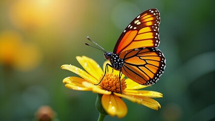 Vibrant butterfly rests on sunlit flower capturing butterfly essence, butterfly energy uplifting nature-based content for stock creators seeking bright, macro-friendly visuals worldwide.