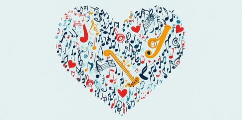 Heart shape formed with musical notes and instrument depiction
