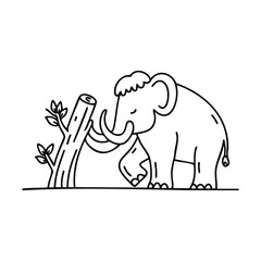 Fototapeta premium Mammoth pushing against a fallen tree with its massive head