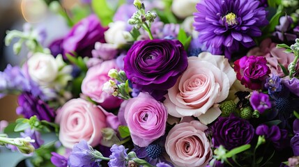 Colorful Floral Arrangement in Purple, Pink and White Tones