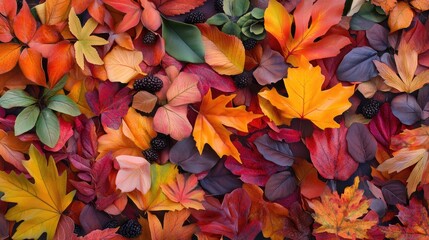 Fototapeta premium Vibrant Autumn Leaves in a Colorful Background Arrangement