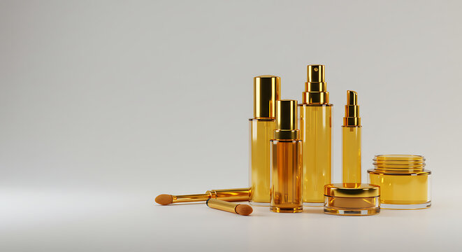Estuche de cosm&eacute;ticos dorados. Un juego de cosm&eacute;ticos.