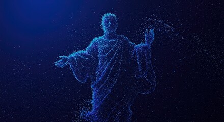 Fototapeta premium Divine Abstract: Glowing Blue Particles Forming a Mystical Figure 