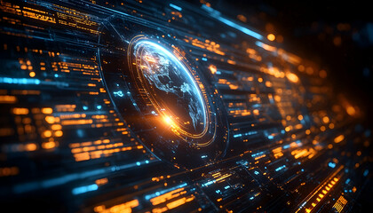 Futuristic Digital Planet Earth In Glowing Lines Network