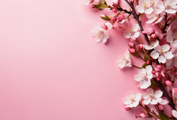 Cherry blossoms bloom against a soft pink background, reflecting the serene beauty of spring. With copy space, it’s perfect for cards, Mother’s Day, and weddings.