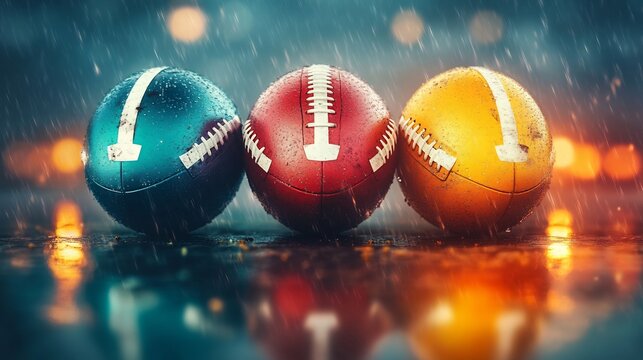 Rainy Night Footballs: City Reflections.