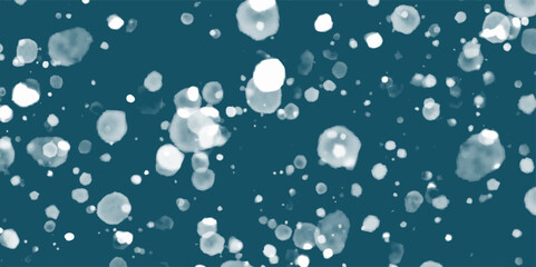 Dot confetti abstract horizontal banner with blue background. Festive seamless pattern with round shapes. Snow Holiday background. Falling snowflakes on blue background. Snowfall.