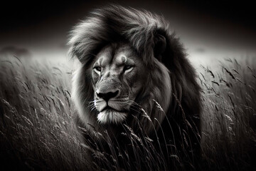 Naklejka premium black and white photo of lion