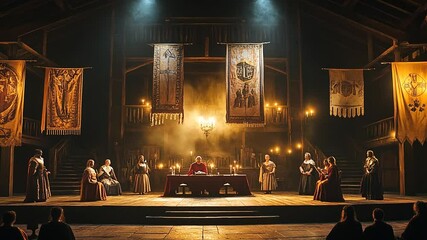 Captivating Medieval Ceremony with Banner, A Dramatic Historical Event