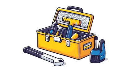 Vibrant Hand-Drawn Illustration: Open Tool Box with Assorted Tools AI Generated