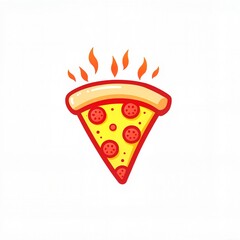 Pizza slice with steam rising against white background