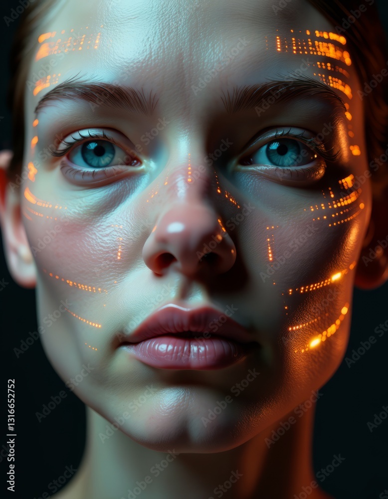 Wall mural polygonal human face with lines and dots represent artificial intelligence and machine learning conc