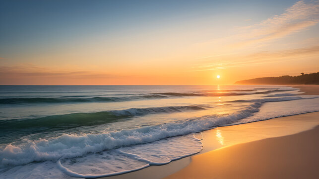 A serene sunrise casting a warm glow over a calm ocean, symbolizing new beginnings and the promise of fresh starts as the first light touches the tranquil waters
