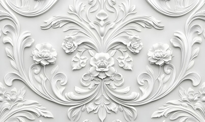 Fototapeta premium Elegant Floral White Relief Design for Interior Decoration Use