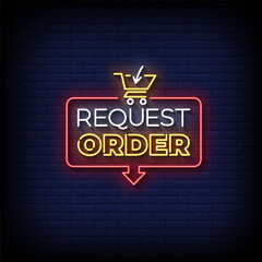 Obraz premium request order neon sign with brick wall background vector
