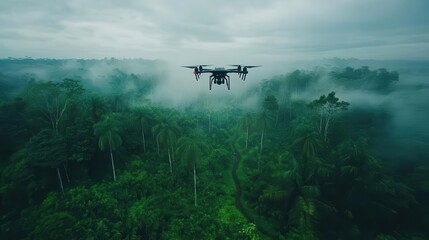 Fototapeta premium AIpowered drones monitoring deforestation and tracking illegal logging activities, Conservation, Techdriven and impactful