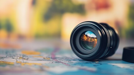Itinerary Journey Roadmap with Blurry Camera Lens: Capturing the Essence of Travel and Exploration.