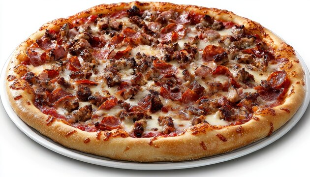 Indulge in the ultimate carnivorous delight with this delectable meat lover's pizza, a symphony of savory flavors that will tantalize your taste buds A crispy, golden crust serves as the foundation
