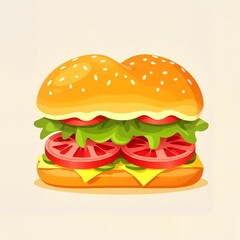 Colorful hamburger with lettuce, tomato, and cheese