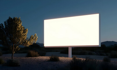 Fototapeta premium Empty Billboard in Desert Landscape at Dusk with Soft Lighting