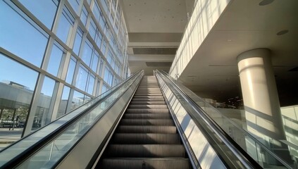 Obraz premium Modern escalator in a bright, spacious building.