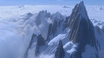 Aerial View of Snow Covered Mountain Peaks