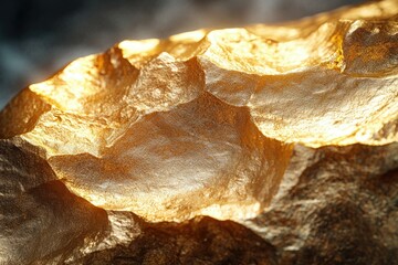 Obraz premium A close-up of a golden rock formation, illuminated, showcasing its texture and rugged beauty.