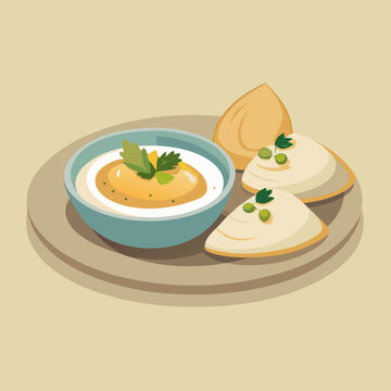 hummus with pita bread on plate clip art preview