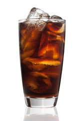 Glass of cola with ice isolated on white background.