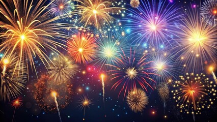 Sparkling fireworks on dark backdrop, festive celebration