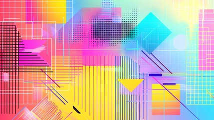 Obraz premium Abstract background with bright, geometric shapes, lines and dots.