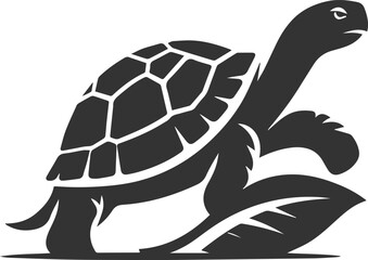 Tortoise with one leg raised as if about to step on a leaf vector silhouette